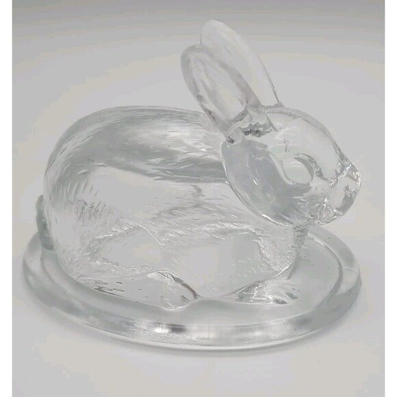 VTG L.E. Smith Easter Bunny Rabbit Clear Glass Covered Dish Compote LID ONLY - Picture 1 of 7